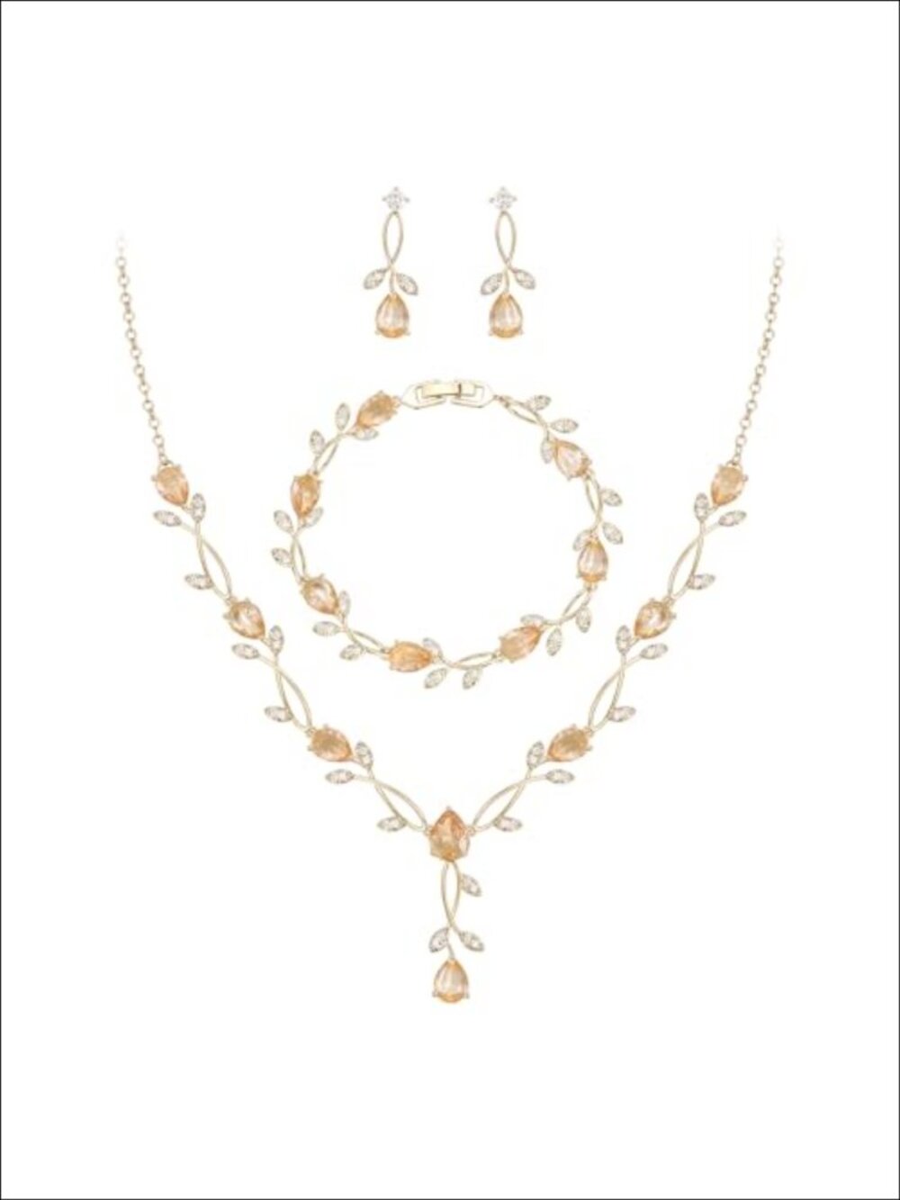 EVER FAITH Cubic Zirconia Pearl Leaf Bridal Jewelry Set Necklace Earrings